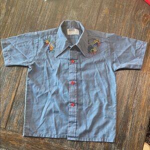 Vintage Kids Blue Embroidered Shirt - Montgomery Ward